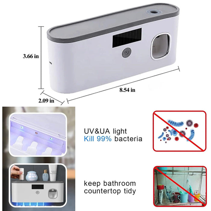 Wall Mounted Toothbrush Holder with Toothpaste Dispenser, Electric Toothbrush Holder for Bathroom, Solar Charging and No Drilling Required Smart Clean Toothbrush Organizer with 5 Brush Slots 
 
Organize Your Bathroom with a Smart Toothbrush Holder - No Drilling, Solar Charging, Holds 5 Brushes!  Lacatang Shop Lacatang Shop 