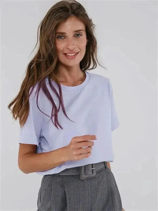Bornladies Summer 100% Cotton Women's T-shirt Bottoming Basic Fashionable Solid Lady Short Sleeve Loose Tops Shirts 230g/㎡ Tops Bornladies Summer 100% Cotton Women's T-shirt Bottoming Basic   Lacatang Shop Lacatang Shop 