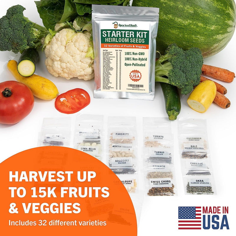 15,000 Non GMO Heirloom Vegetable Seeds for Planting Vegetables and Fruits - 32 Variety Pack of Vegetable Seeds for Gardening, Survival Gear, Seed Vault Emergency Supplies Kit - Lacatang Shop