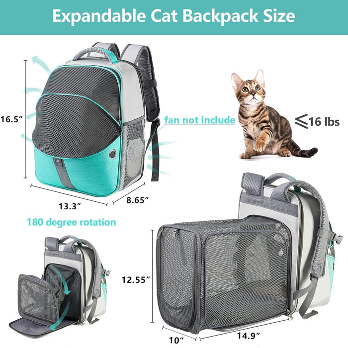 Cat Backpack Expandable - Pet Carrier Backpack - Cat Carrier Backpack Expandable Durable Breathable Mesh, Pet Backpack Carrier for Small Dogs, Escape Proof Leash, up to 16Lbs, Mint - Lacatang Shop