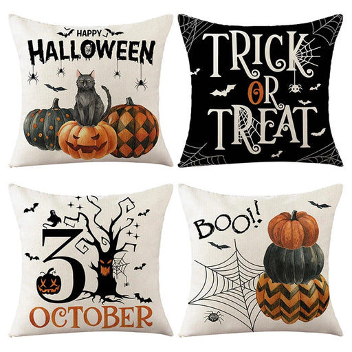 4Pcs Halloween Pumpkin Pillow Covers,18X18 Inches Trick or Treat Farmhouse Decor Boo Halloween Decorative 31 October Throw Pillow Cover - Lacatang Shop