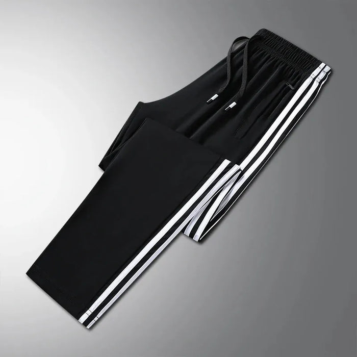 Summer Plus Size Trousers M-8XL Ice Silk Three-bar Casual Pants Men's Loose Casual Ultra-thin Sports Fitness Jogger Trousers Men