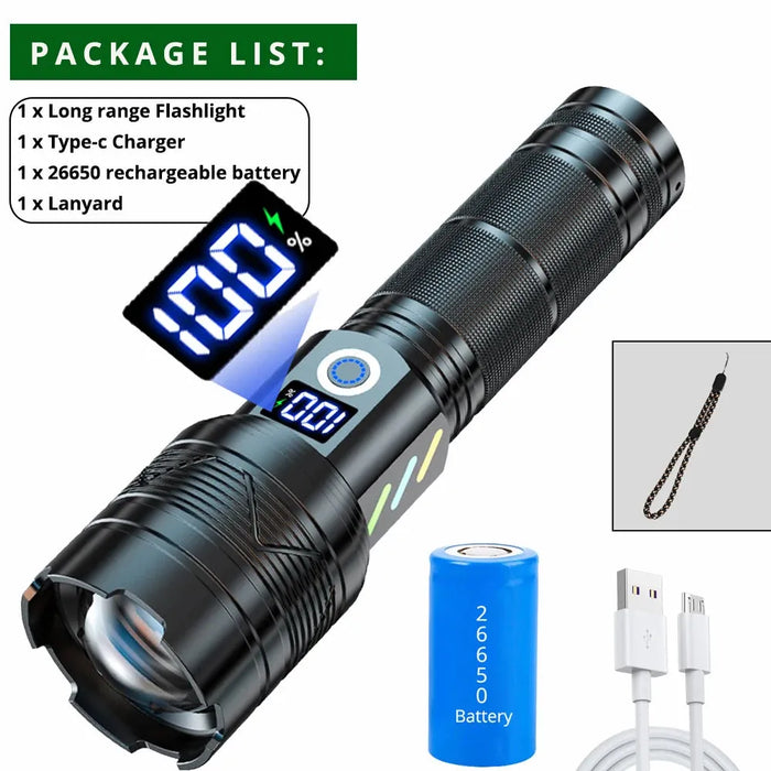 900W 900000000LM Powerful FlashLight Torch Long-range Powerful LED Flashlight USB Rechargeable Outdoor Camping Lamp Zoom Lantern