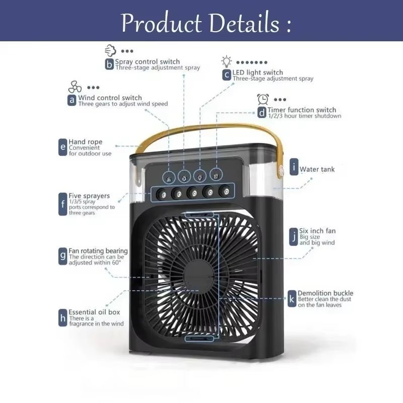 3 in 1 Portable Air Cooler Fan with LED Light & Humidifier - Lacatang Shop