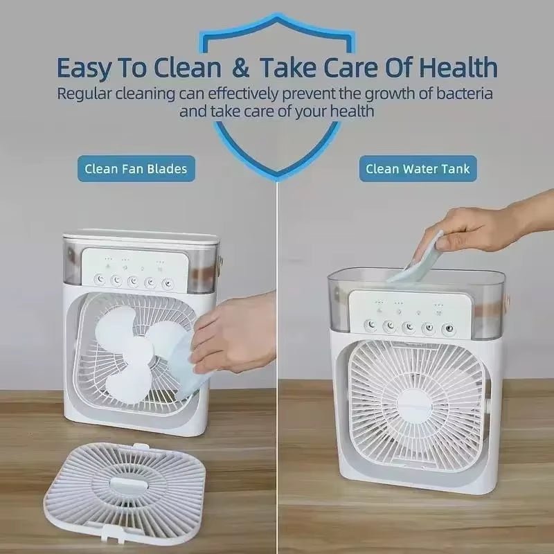 3 in 1 Portable Air Cooler Fan with LED Light & Humidifier - Lacatang Shop