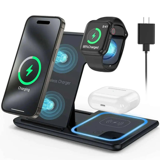 3-in-1 Wireless Charging Station - 18W Fast Charger for iPhone, Apple Watch, and AirPods