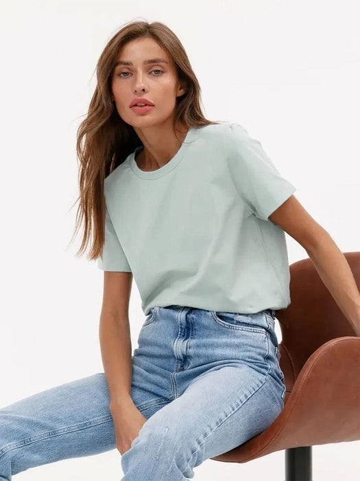 Bornladies Summer 100% Cotton Women's T-shirt Bottoming Basic Fashionable Solid Lady Short Sleeve Loose Tops Shirts 230g/㎡ Tops - Lacatang Shop