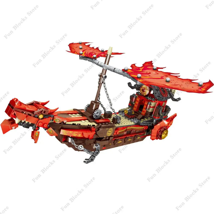 New Phantom Ninja Dragon Ship Model Building Blocks Sodiers Figures Boat Bricks MOC Creative Expert Kids Toys for Boys Children