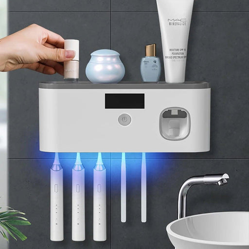 Wall Mounted Toothbrush Holder with Toothpaste Dispenser, Electric Toothbrush Holder for Bathroom, Solar Charging and No Drilling Required Smart Clean Toothbrush Organizer with 5 Brush Slots 
 
Organize Your Bathroom with a Smart Toothbrush Holder - No Drilling, Solar Charging, Holds 5 Brushes!  Lacatang Shop Lacatang Shop 