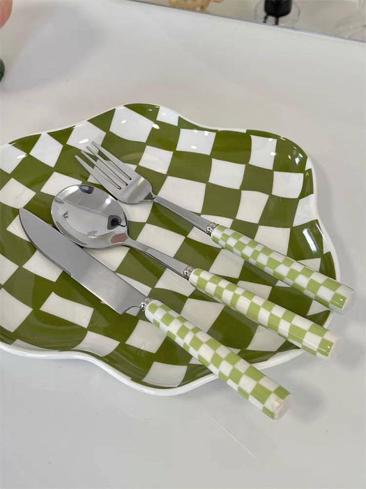 6 - Pack Modern Checkered Flatware Sets ( $4 / count ) Checkered Flatware Set - Modernize Your Dining Home Decor Silver Rosemary Lacatang Shop 