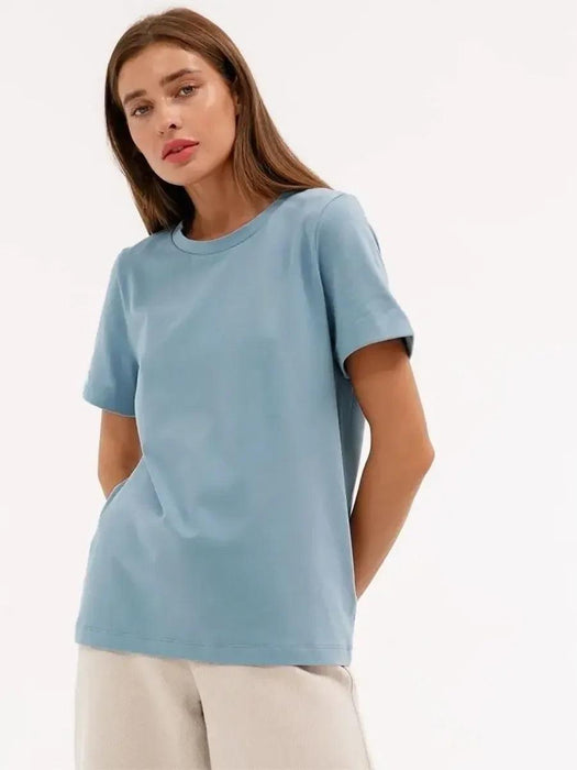 Bornladies Summer 100% Cotton Women's T-shirt Bottoming Basic Fashionable Solid Lady Short Sleeve Loose Tops Shirts 230g/㎡ Tops - Lacatang Shop