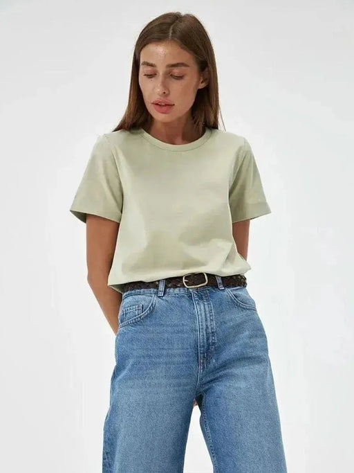 Bornladies Summer 100% Cotton Women's T-shirt Bottoming Basic Fashionable Solid Lady Short Sleeve Loose Tops Shirts 230g/㎡ Tops Bornladies Summer 100% Cotton Women's T-shirt Bottoming Basic   Lacatang Shop Lacatang Shop 
