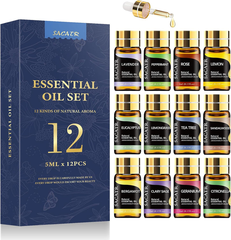 Essential Oil Set - Natural Essential Oils - Essential Oils Gift Set for Massage,Diffuser, Home Care, DIY Candle and Soap Making(25 * 5ML)