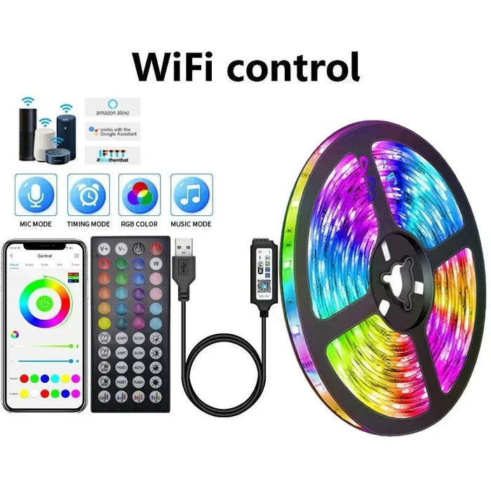 RGB 5050 LED Strip Light Remote App Control TV Led Backlight Flexible Ribbon Tape USB 5V Led Light for PC Gaming Room Decoration RGB 5050 LED Strip Light Remote App Control TV Led Backlight Flexible   Lacatang Shop Lacatang Shop 