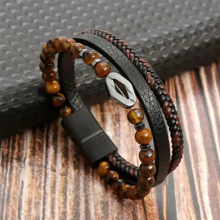 Classic Men's Leather Bracelet New Style Hand-woven Multi-layer Combination Accessory Fashion Man Jewelry Wholesale Dropshipping - Lacatang Shop