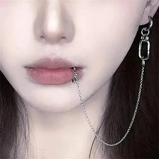 Cool Style Fake Piercing Lip Clip Earring Punk Chain Linked Earrings Hinged Lip Ring For Women Men Fashion Jewelry Accessories Fake Piercing Lip Clip Earring - Cool Style  AliExpress Lacatang Shop 