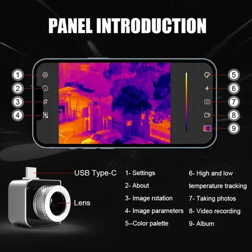 Thermal Imager Night Vision Thermal Camera 1-4X Magnification Infrared Image 970m Thermal Hunting Scope for Android Type C.