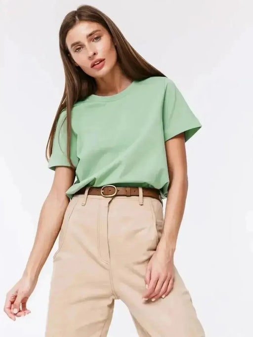 Bornladies Summer 100% Cotton Women's T-shirt Bottoming Basic Fashionable Solid Lady Short Sleeve Loose Tops Shirts 230g/㎡ Tops Bornladies Summer 100% Cotton Women's T-shirt Bottoming Basic   Lacatang Shop Lacatang Shop 