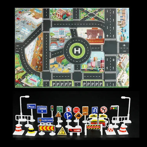 City Traffic Play Mat for Babies - Educational Road Map Carpet with Car Parking and Traffic Signs City Traffic Play Mat for Babies - Educational Road Map pet with   Lacatang Shop Lacatang Shop 