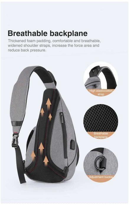 Mixi Men One Shoulder Backpack Women Sling Bag Crossbody USB Boys Cycling Sports Travel Versatile Fashion Student School