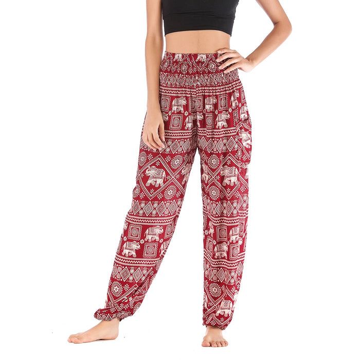 Women Red Elephant Design Loose Fit Harem Pants Hippie Workout Party Beach Pants Casual Trousers Dropshipping