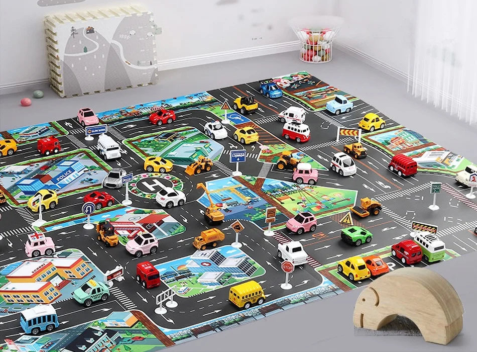 Children's City Traffic Educational Play Mat - 130x100 cm Non-Woven Carpet for Boys & Girls, Ideal for Bedrooms and Developmental Play Children's City Traffic Educational Play Mat - 130x100 cm Non-Woven   Lacatang Shop Lacatang Shop 