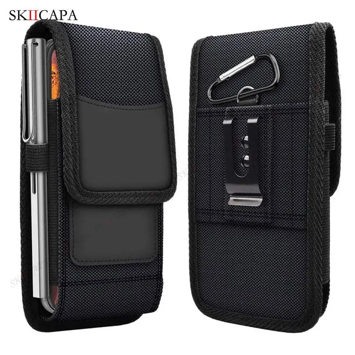 Leather Oxford Cloth Phone Pouch with Belt Clip for Samsung S24 Ultra Plus and Galaxy A Series