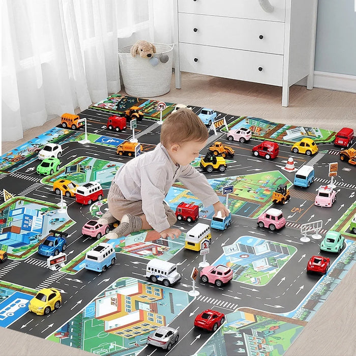 Children's City Traffic Educational Play Mat - 130x100 cm Non-Woven Carpet for Boys & Girls, Ideal for Bedrooms and Developmental Play