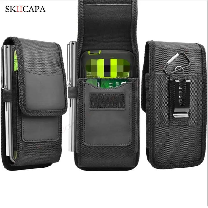 Leather Oxford Cloth Phone Pouch with Belt Clip for Samsung S24 Ultra Plus and Galaxy A Series