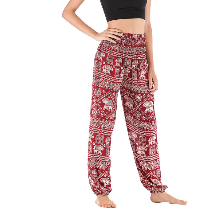 Women Red Elephant Design Loose Fit Harem Pants Hippie Workout Party Beach Pants Casual Trousers Dropshipping