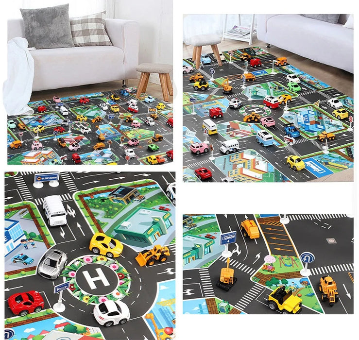 Children's City Traffic Educational Play Mat - 130x100 cm Non-Woven Carpet for Boys & Girls, Ideal for Bedrooms and Developmental Play Children's City Traffic Educational Play Mat - 130x100 cm Non-Woven   Lacatang Shop Lacatang Shop 