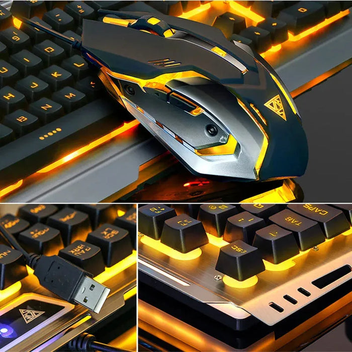 Wired Gaming Keyboard and Mouse Combo with Orange Yellow LED Backlit, Dirt-Proof,Waterproof,Ergonomic Design,Mechanical For Game