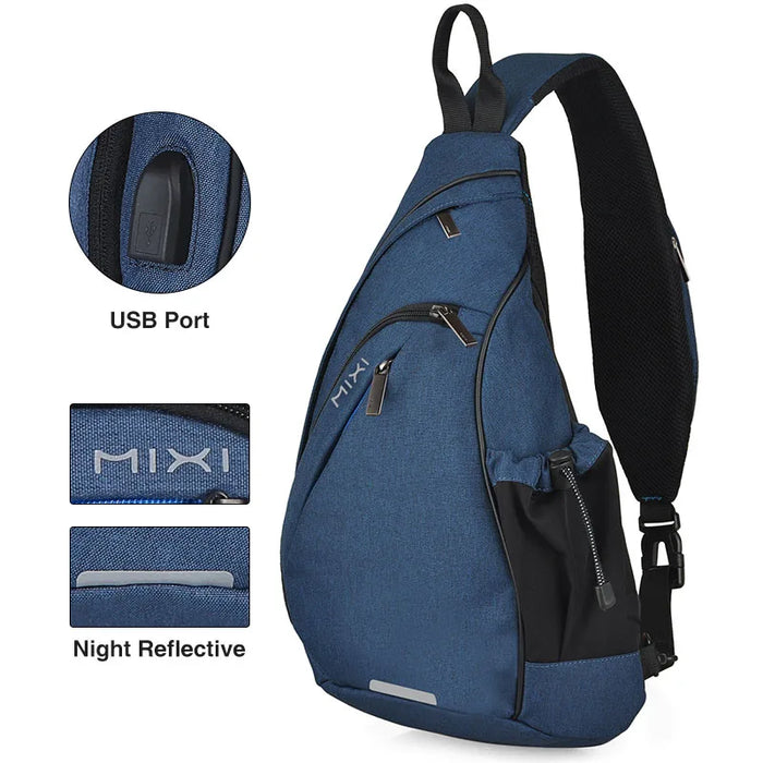 Mixi Men One Shoulder Backpack Women Sling Bag Crossbody USB Boys Cycling Sports Travel Versatile Fashion Bag Student School Mixi One Shoulder Sling Backpack: Crossbody, USB, Versatile Travel Bag  Lacatang Shop Lacatang Shop 