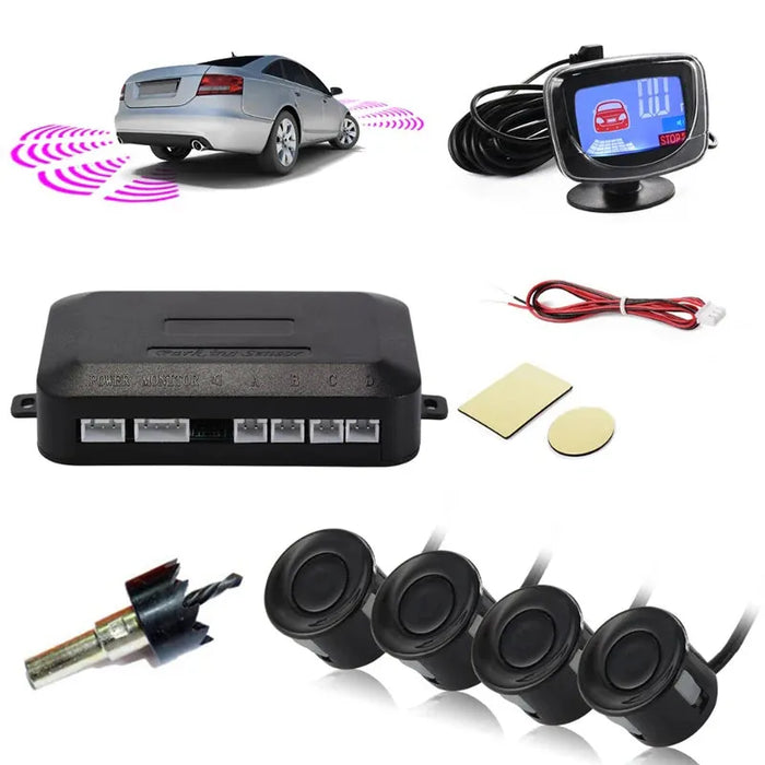 Vehicle Parking Sensor LCD Display with Switch Car Reverse Radar Parking Distance Rear 4 Sensors Backup Alarm System Buzzer