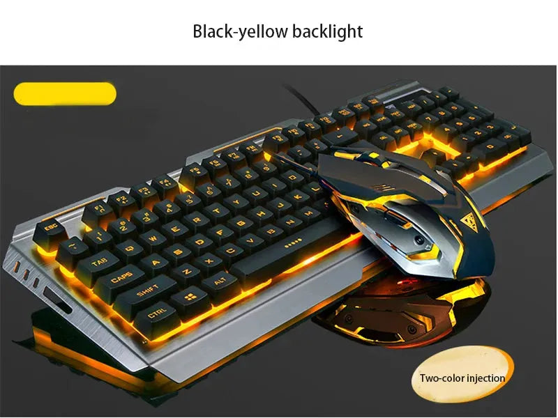 Wired Gaming Keyboard and Mouse Combo with Orange Yellow LED Backlit, Dirt-Proof,Waterproof,Ergonomic Design,Mechanical For Game Wired Gaming Keyboard & Mouse Combo, LED Backlit, Ergonomic, Waterproof  Lacatang Shop Lacatang Shop 