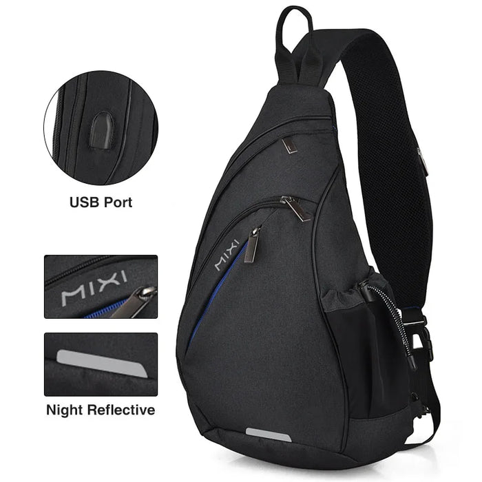 Mixi Men One Shoulder Backpack Women Sling Bag Crossbody USB Boys Cycling Sports Travel Versatile Fashion Student School