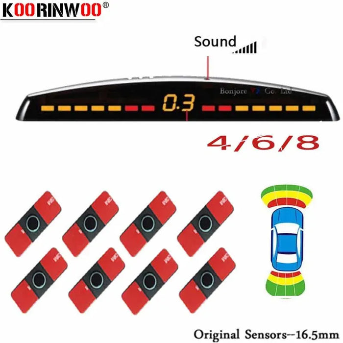 Koorinwoo LCD Parktronics Original 4/6/8 Sensors 16.5MM Car Automobile Reversing Radars Detector Parking Assistance Radar Alert