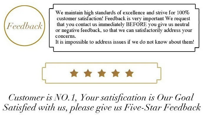 The feedback notice emphasizes customer satisfaction, urging clients to contact Lacatang Shop before leaving neutral or negative feedback. Just as perfecting the TURBO RACING 1:76 Scale RC Car Track Kit ensures a five-star experience, the image’s five-star rating aims for top reviews.