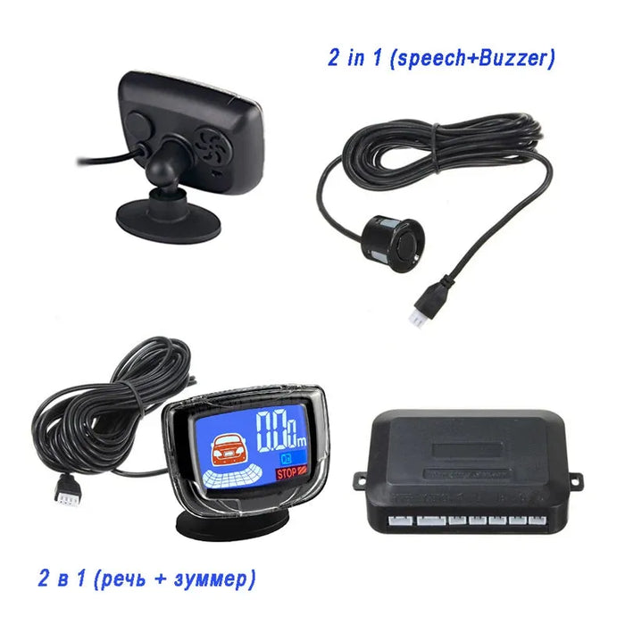 Vehicle Parking Sensor LCD Display with Switch Car Reverse Radar Parking Distance Rear 4 Sensors Backup Alarm System Buzzer