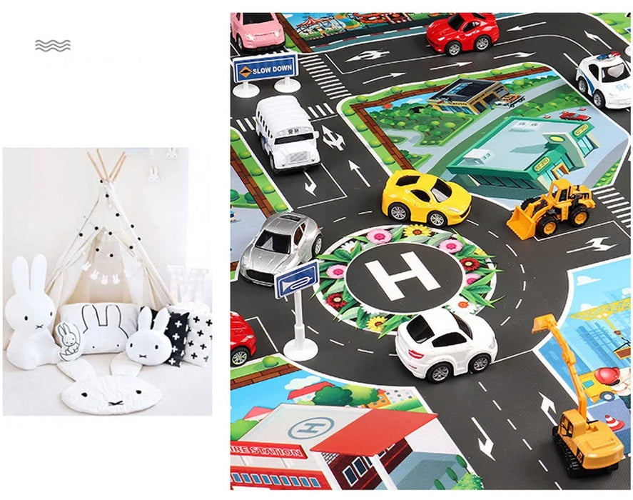 Children's City Traffic Educational Play Mat - 130x100 cm Non-Woven Carpet for Boys & Girls, Ideal for Bedrooms and Developmental Play Children's City Traffic Educational Play Mat - 130x100 cm Non-Woven   Lacatang Shop Lacatang Shop 