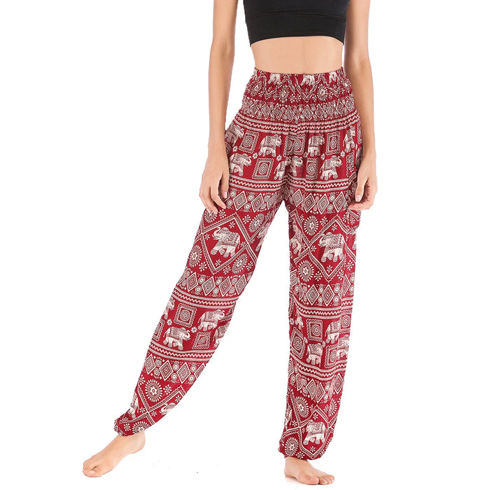 Women Red Elephant Design Loose Fit Harem Pants Hippie Workout Party Beach Pants Casual Trousers Dropshipping