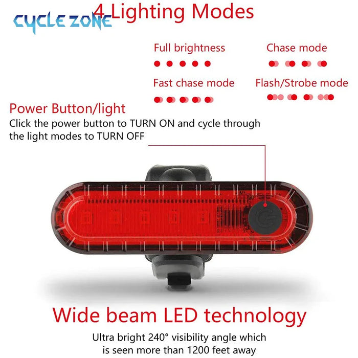 USB Rechargeable LED Red Bicycle Tail Light - Bright Rear Bike Safety Light for Night Riding