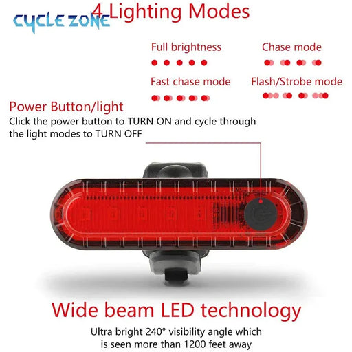 USB Rechargeable Red LED Bicycle Tail Light - Ultra Bright Rear Safety Light with 4 Modes for Night Cycling - Lacatang Shop