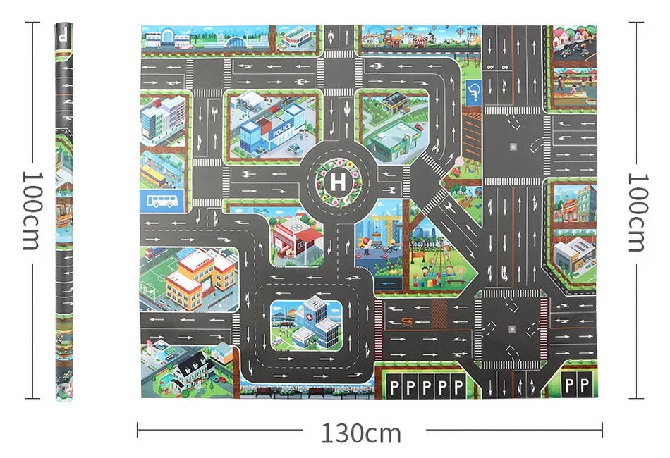 Children's City Traffic Educational Play Mat - 130x100 cm Non-Woven Carpet for Boys & Girls, Ideal for Bedrooms and Developmental Play