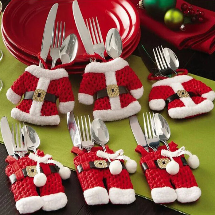 6-Piece Santa Suit Cutlery Holder Set for Christmas Table Decor - Festive Gift Bags for New Year