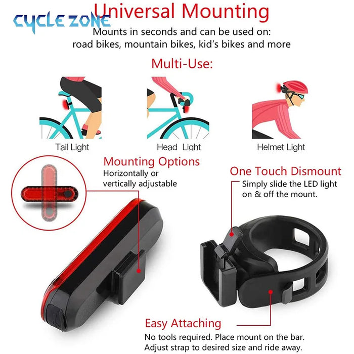 USB Rechargeable Red LED Bicycle Tail Light - Bright Rear Safety Light for Night Riding with 4 Modes