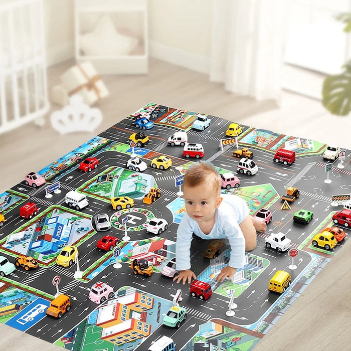 Children's City Traffic Educational Play Mat - 130x100 cm Non-Woven Carpet for Boys & Girls, Ideal for Bedrooms and Developmental Play Children's City Traffic Educational Play Mat - 130x100 cm Non-Woven   Lacatang Shop Lacatang Shop 