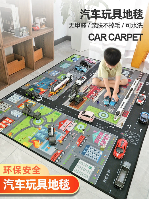 Thickened Cartoon Crawling Carpet for Kids - Drop-Resistant Play Mat for Reading and Parking Area