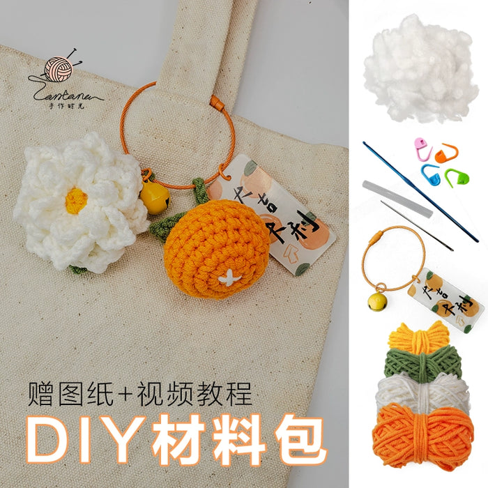 Citrus Gardenia Crochet Keychain Kit - Hand-Woven Wool Pendant for DIY Gifts