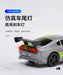 A close-up image of a Lacatang Shop Turbo1/76 Miniature RC Remote Control Electric Sports Car C71 C72 C73, designed to simulate a miniature Toyota. The silver toy car features lime green stripes on the roof and sides, along with a prominent spoiler and detailed rear bumper. Chinese text highlights the high brightness of its realistic taillights and brake lights. Various logos and text are also present on the car.